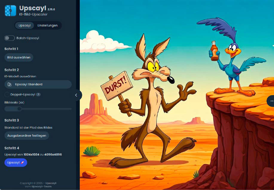 Die aufgeräumte Oberfläche macht es leicht, Bilder zu laden und mit einem Mausklick größer zu skalieren.