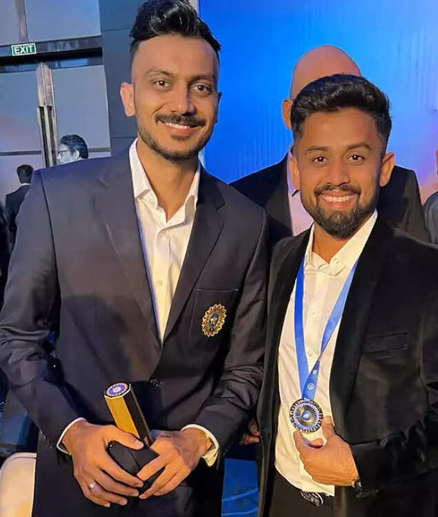 Vishal Jayswal with Axar Patel (Image credit: Special arrangement)