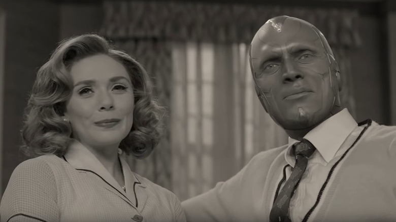 Elizabeth Olsen's Wanda Maximoff and Paul Bettany's Vision as 1950s sitcom characters on WandaVision