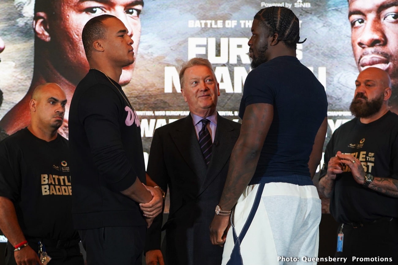 Fabio Wardley and David Adeleye face off at a press conference ahead of their October 28, 2023 heavyweight fight.