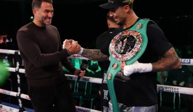 Eddie Hearn congratulating Ben Whittaker after his win over Benjamin Gavazi