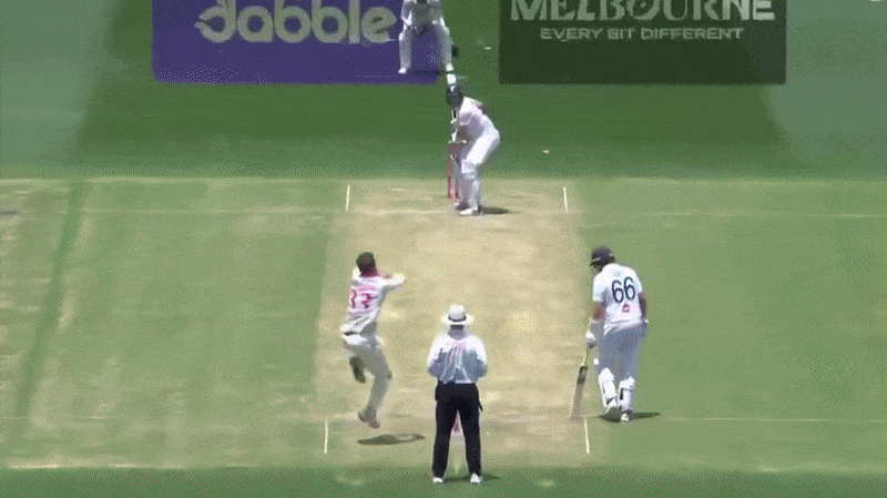 Animated GIF of Steve Smith hitting a six in a cricket match.