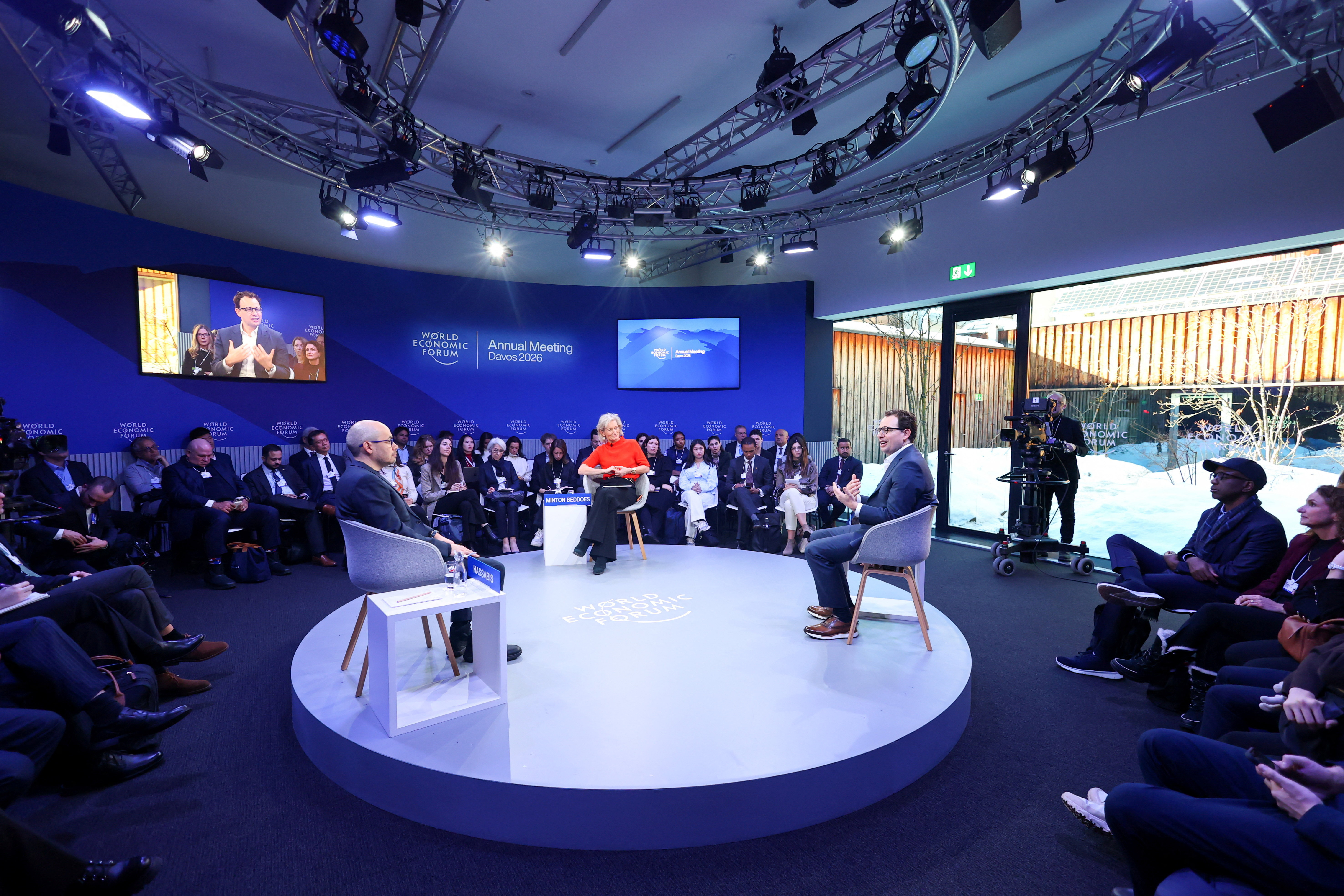 Demis Hassabis and Dario Amodei speaking at the 56th annual World Economic Forum in Davos.