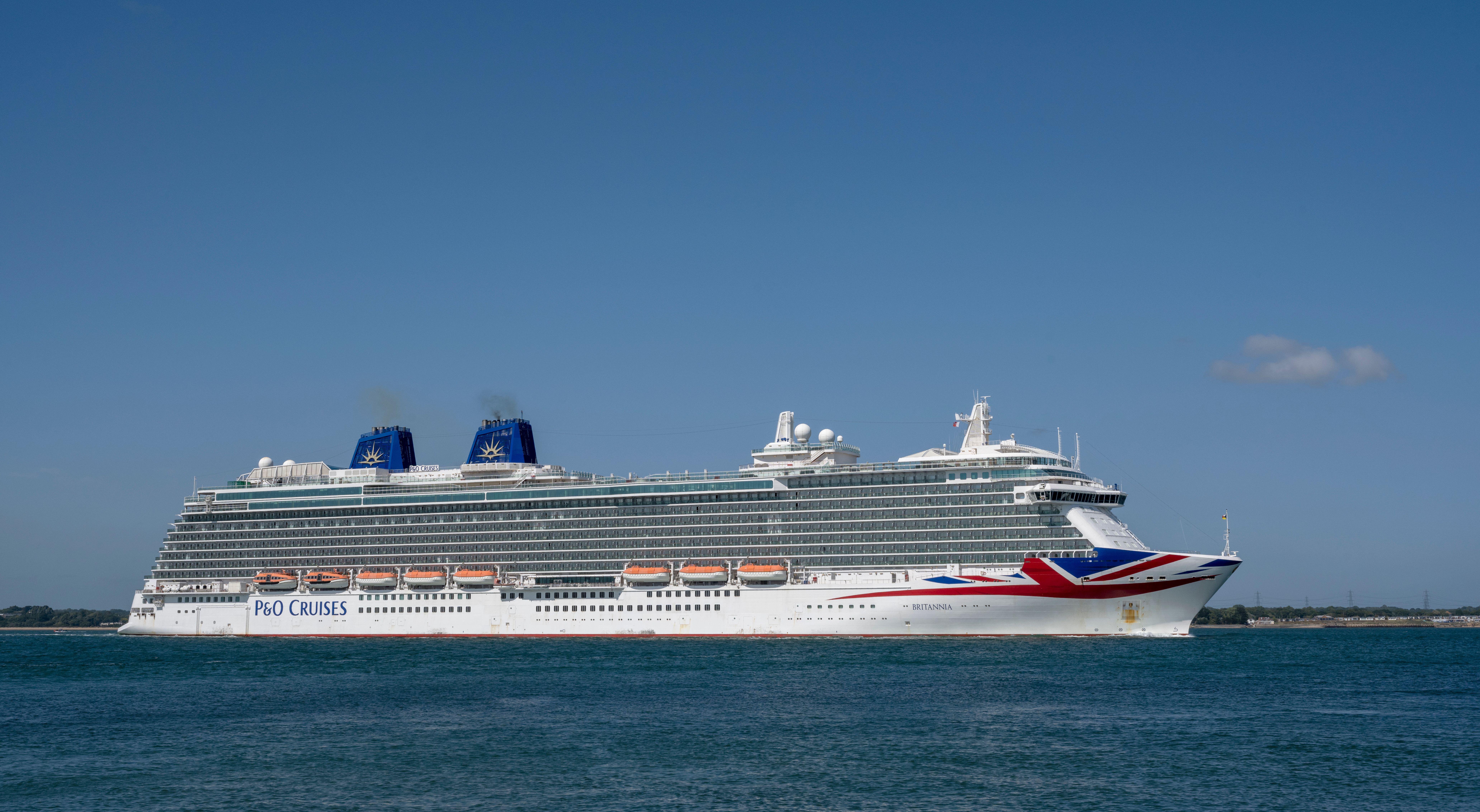 P&O cruise liner MV Britannia leaving the Port of Southampton.