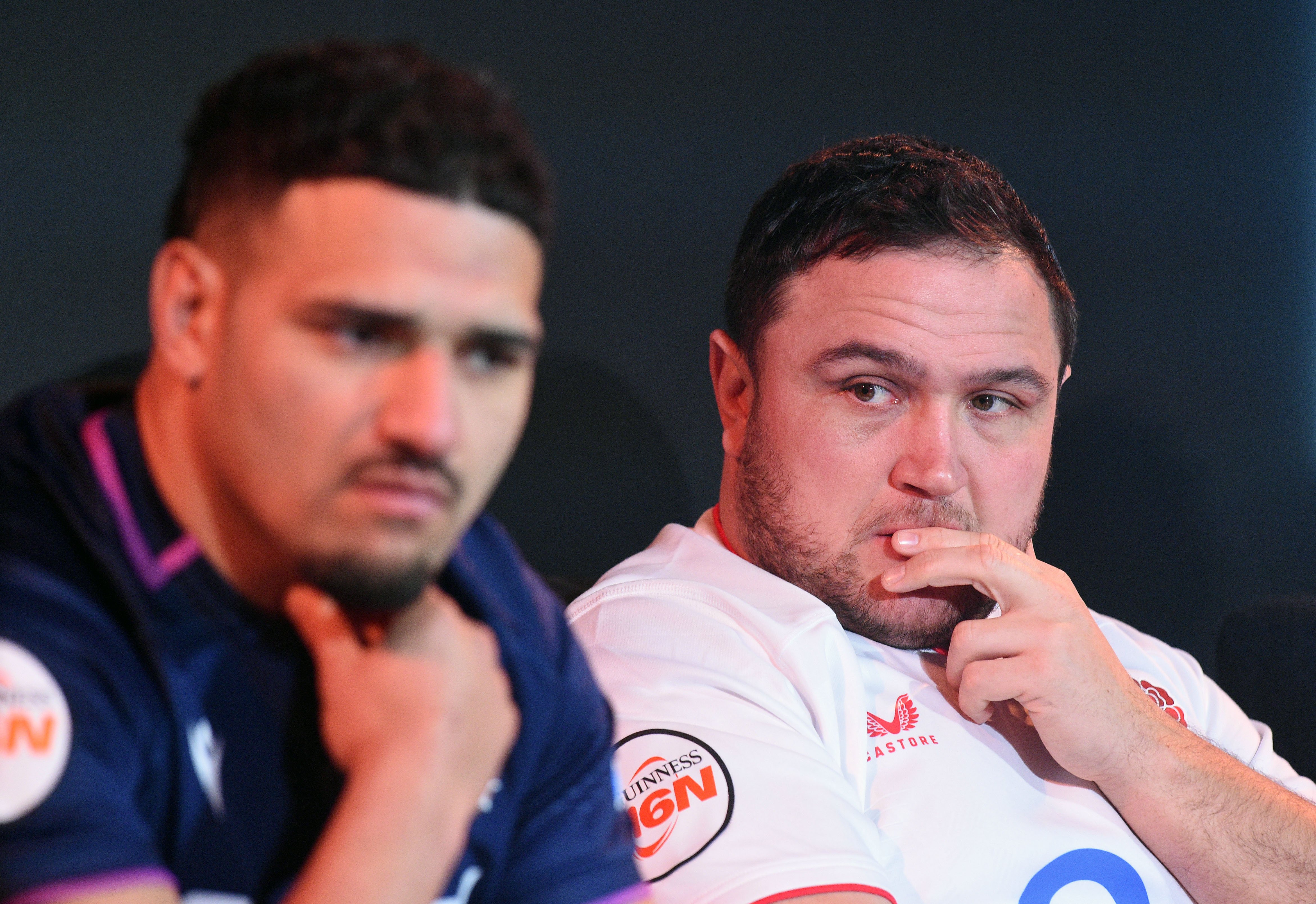 Sione Tuipulotu (Scotland captain) and Jamie George (England captain) at the Guinness Six Nations Launch.