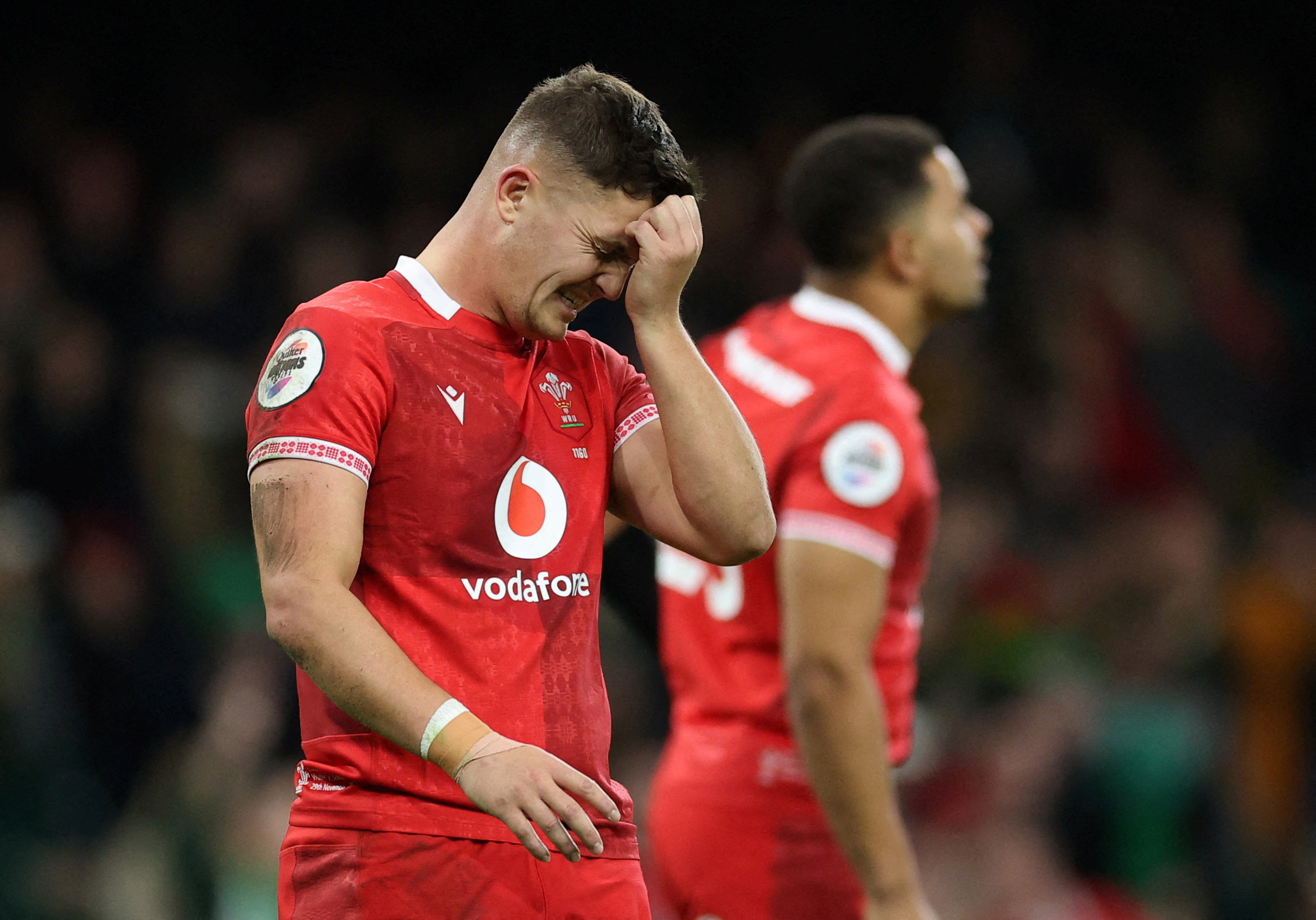 Wales' Callum Sheedy looks dejected after South Africa's Eben Etzebeth scores a try.