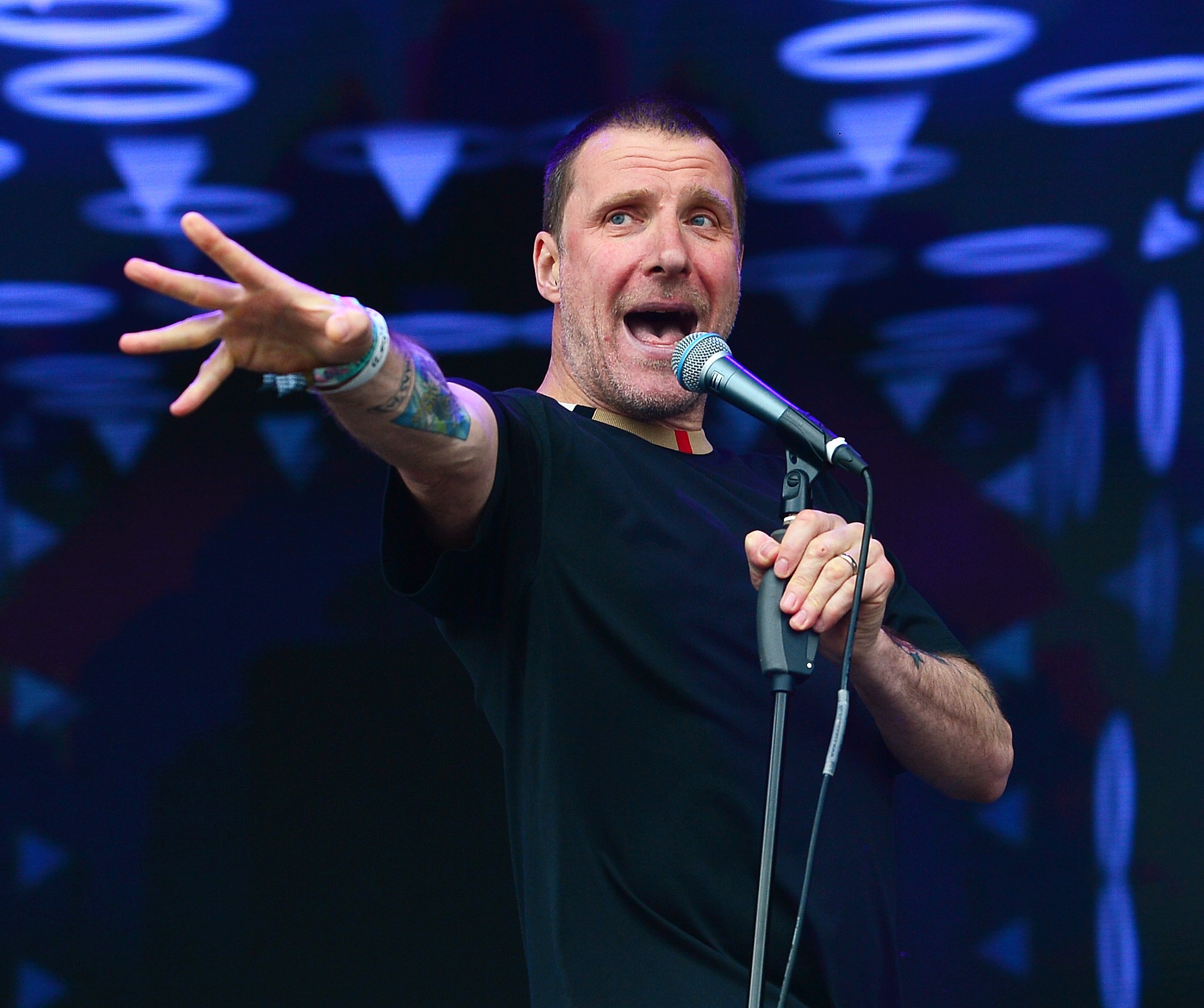 Jason Williamson of Sleaford Mods performs on the West Holts stage during day three of Glastonbury Festival.