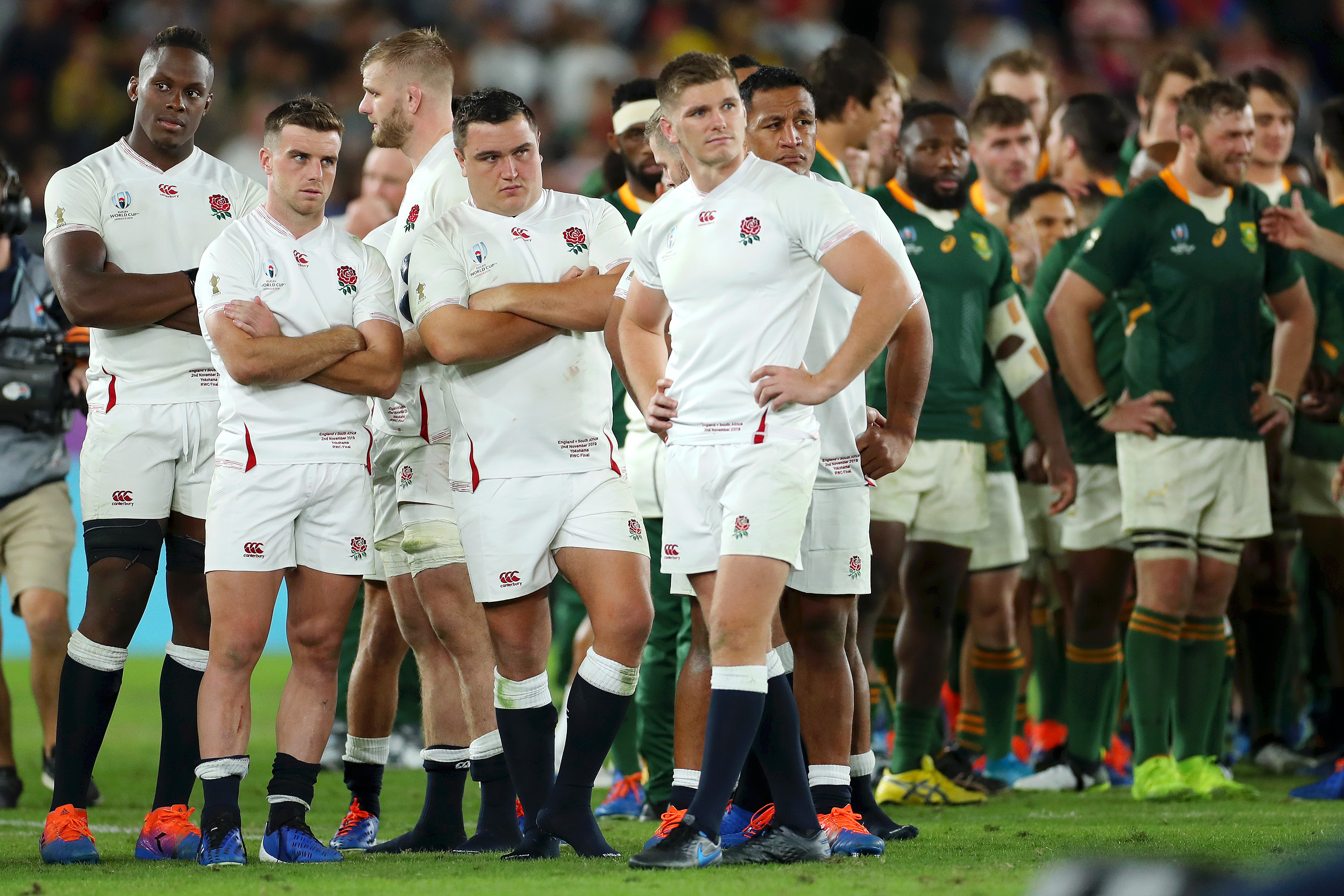 England rugby players look dejected after their defeat in the Rugby World Cup 2019 Final against South Africa.