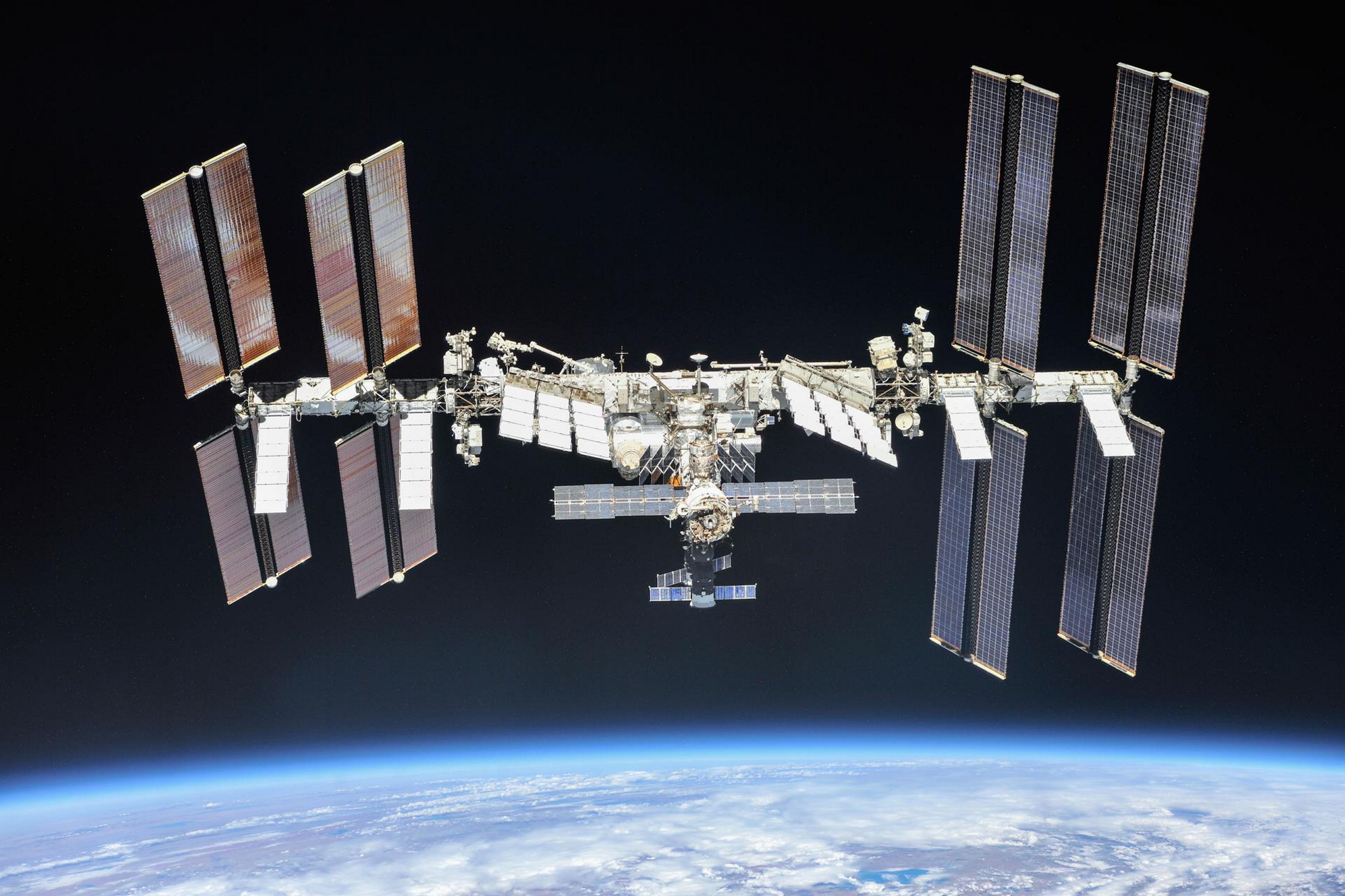 International Space Station orbiting above Earth.