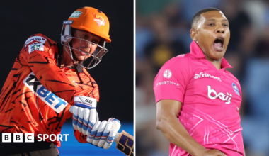 A split graphic of Sunrisers Eastern Cape Quinton de Kock and Paarl Royals' Ottneil Baartman