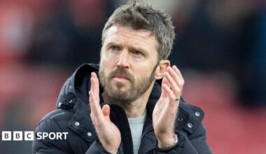 Michael Carrick applauds fans during his team in charge of Middlesbrough