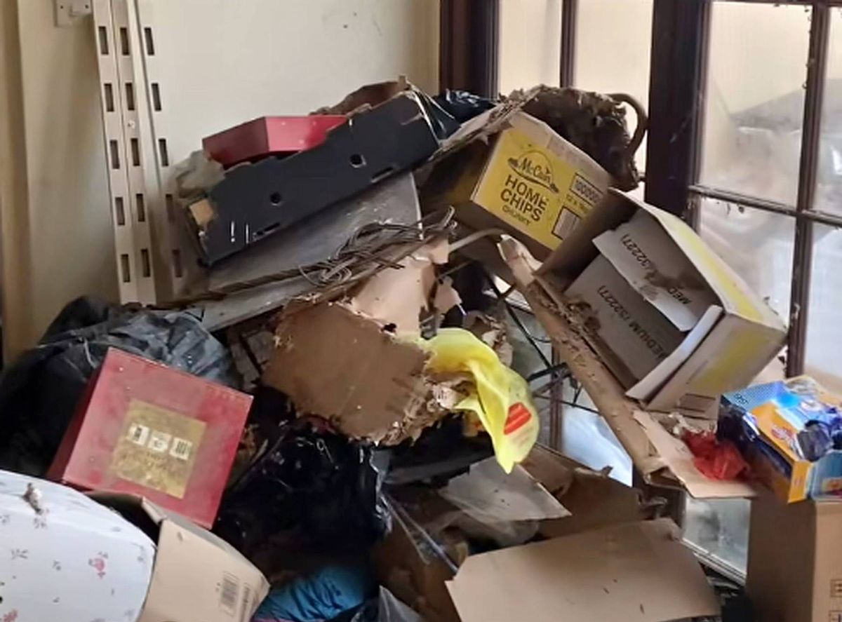 Rubbish piled high in the foyer