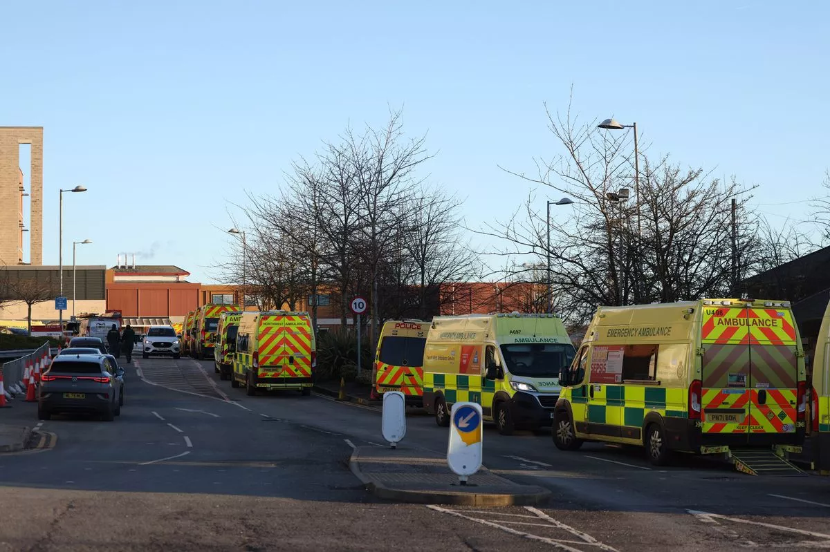 Ambulances lined up outside Whiston Hospital