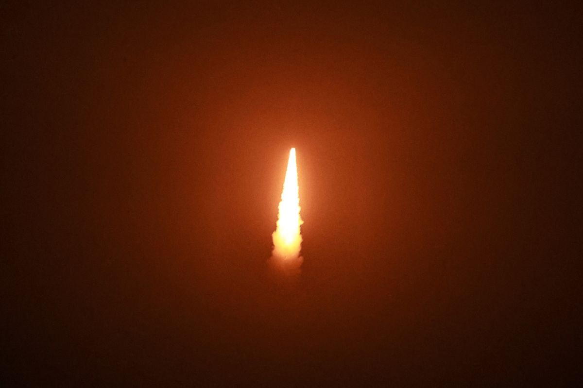 A rocket carrying a group of satellites belonging to the Tianqi constellation blasts off on January 16, 2026 