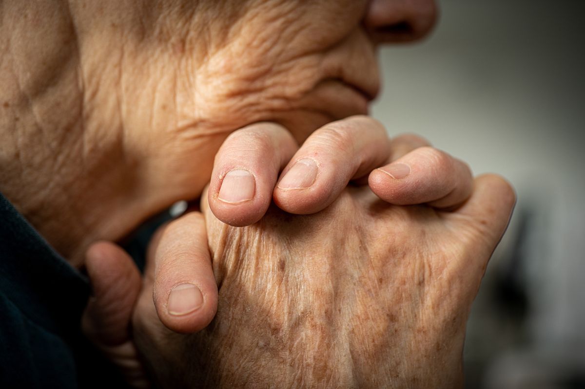 Close up shot of old senior grandma