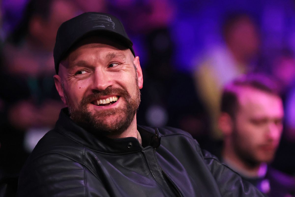 Tyson Fury is seen in attendance ahead of the WBA Featherweight world title fight between Nick Ball and Ronny Rios 