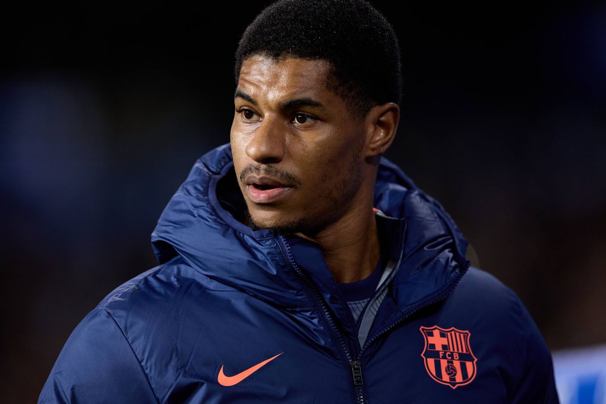 Marcus Rashford of FC Barcelona looks on prior to the LaLiga EA Sports match between Real Sociedad and FC Barcelona