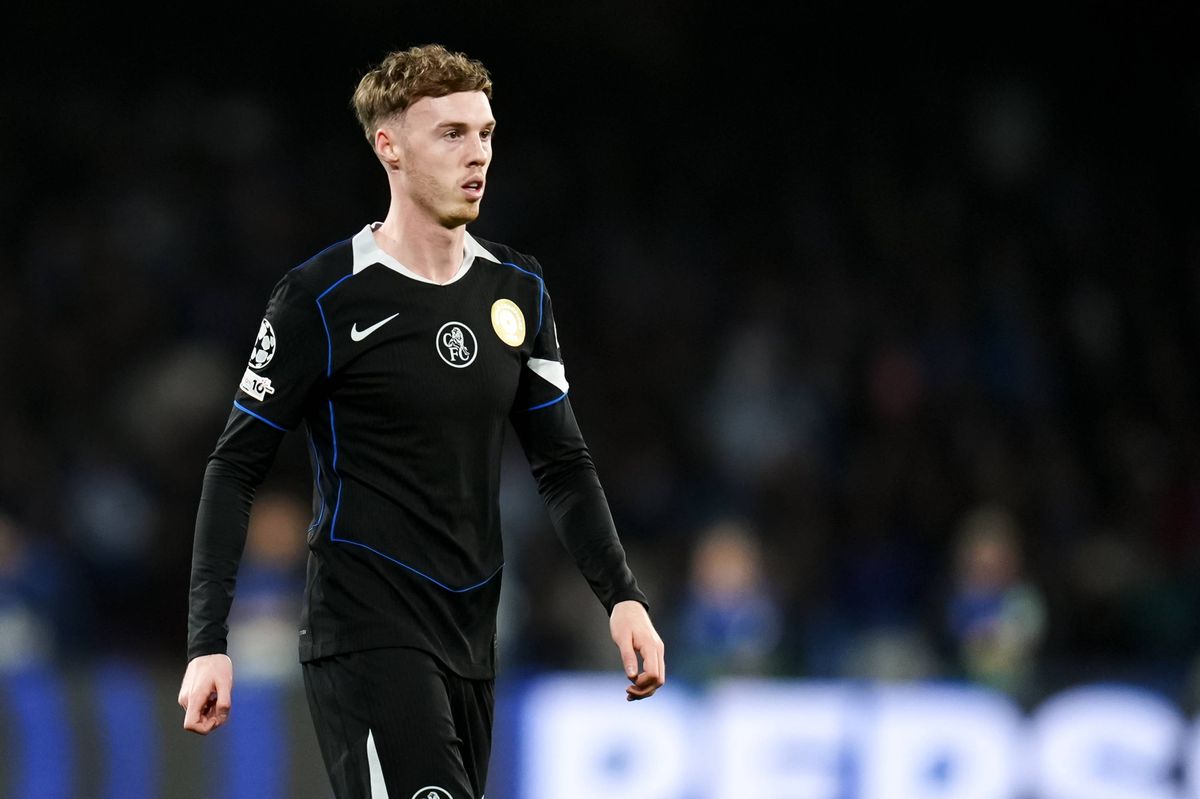 Cole Palmer of Chelsea FC looks on during the UEFA Champions League 2025/26 League Phase MD8 match between SSC Napoli and Chelsea FC at Stadio Diego Armando Maradona on January 28, 2026 in Naples, Italy.