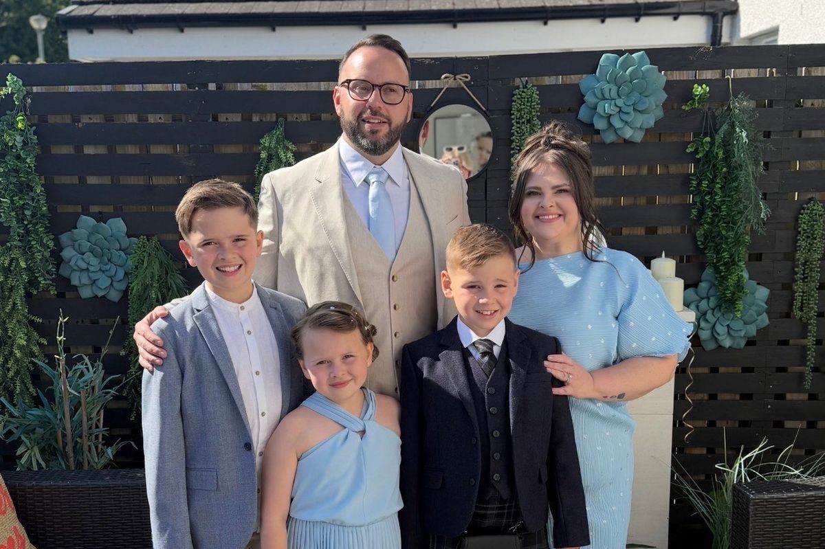 Kevin with sons, Brady, 11, Archer, 8, daughter, Noa, 7 and wife Danielle