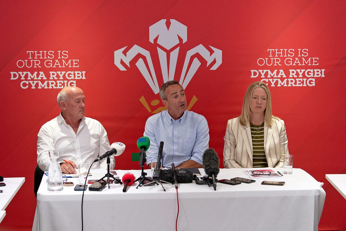 Richard Collier-Keywood, WRU Chairman, Dave Reddin, WRU Director of Rugby and Elite Performance and Abi Tierney