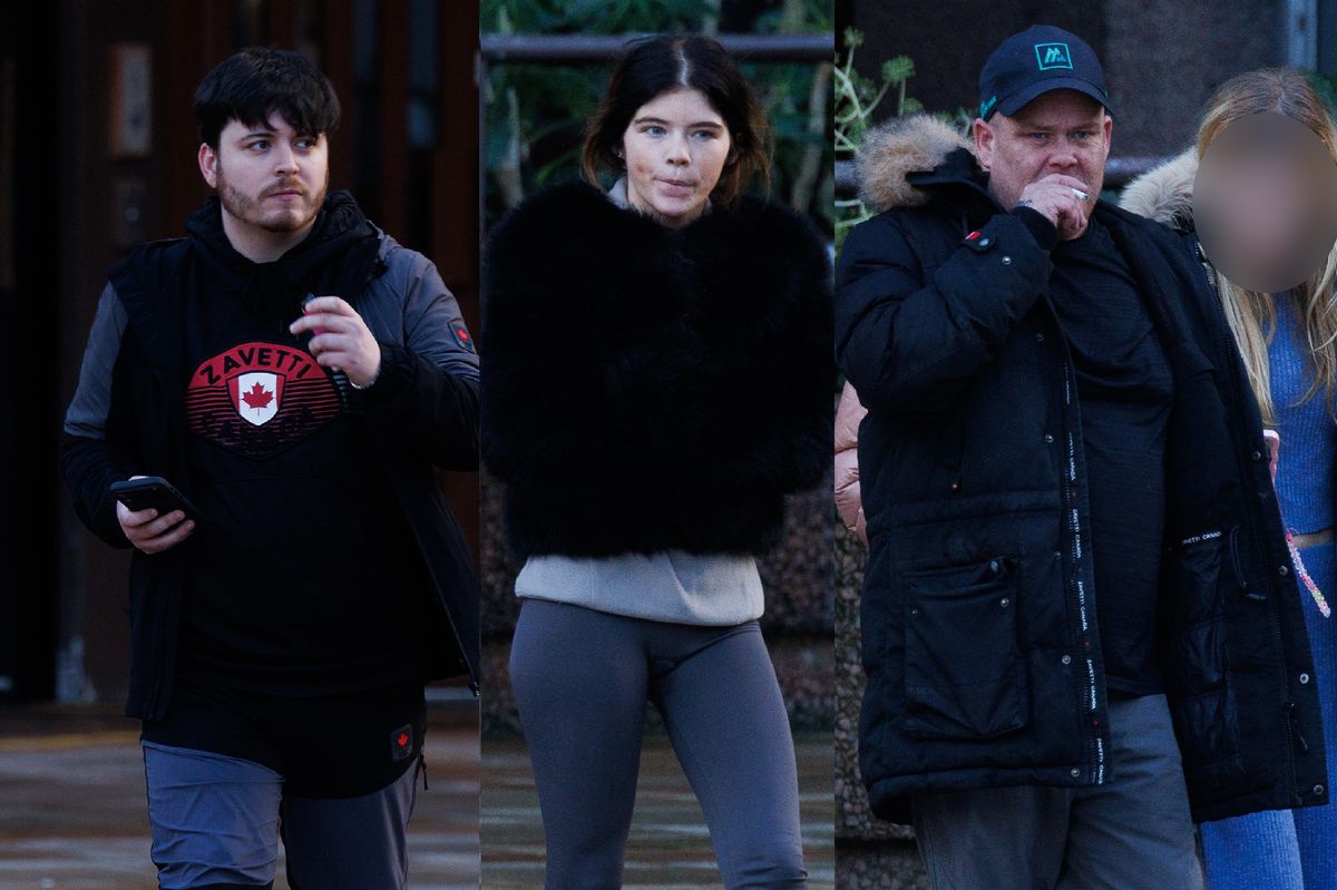 Aaron Newsome, Caitlin Powell and Carl Powell outside Liverpool Crown Court