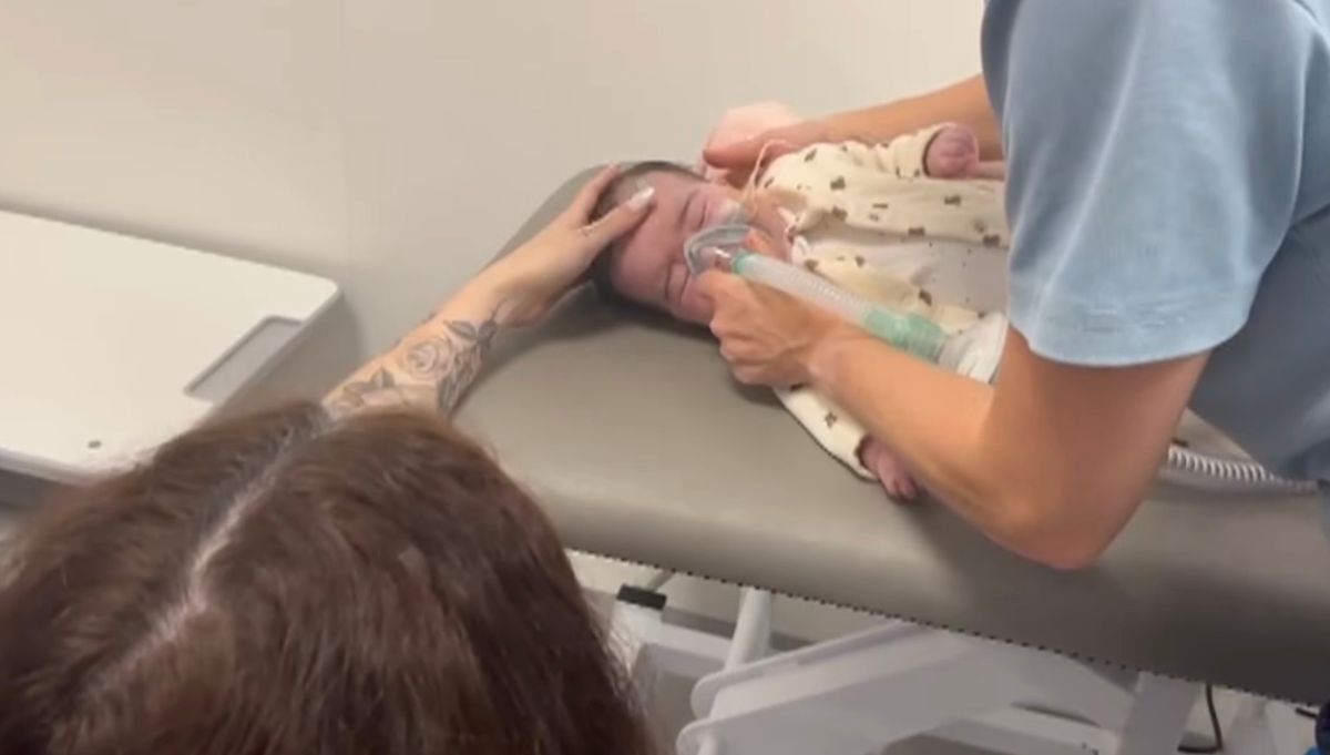 Jesy in hospital before her twins were diagnosed with SMA