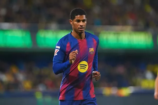 Marcus Rashford in action for Barcelona.