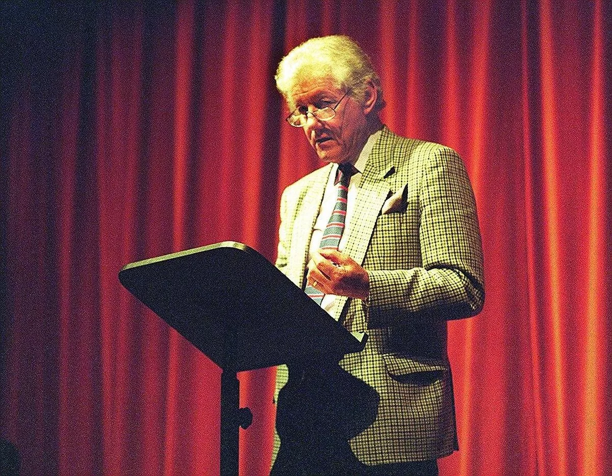 Roy Clarke - now Sir Roy - speaking at Scunthorpe's Plowright Theatre on the opening day of North Lincolnshire Council's Performing Arts Week, in June 1999