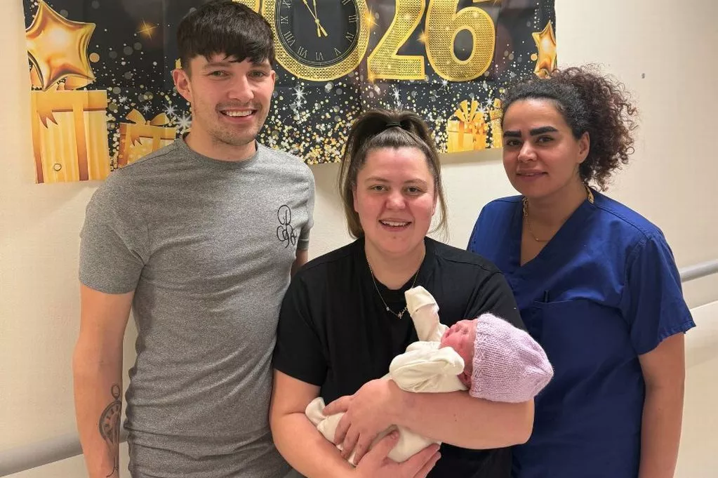 Proud Ryan and Katelyn with their New Year's Day arrival Maeve
