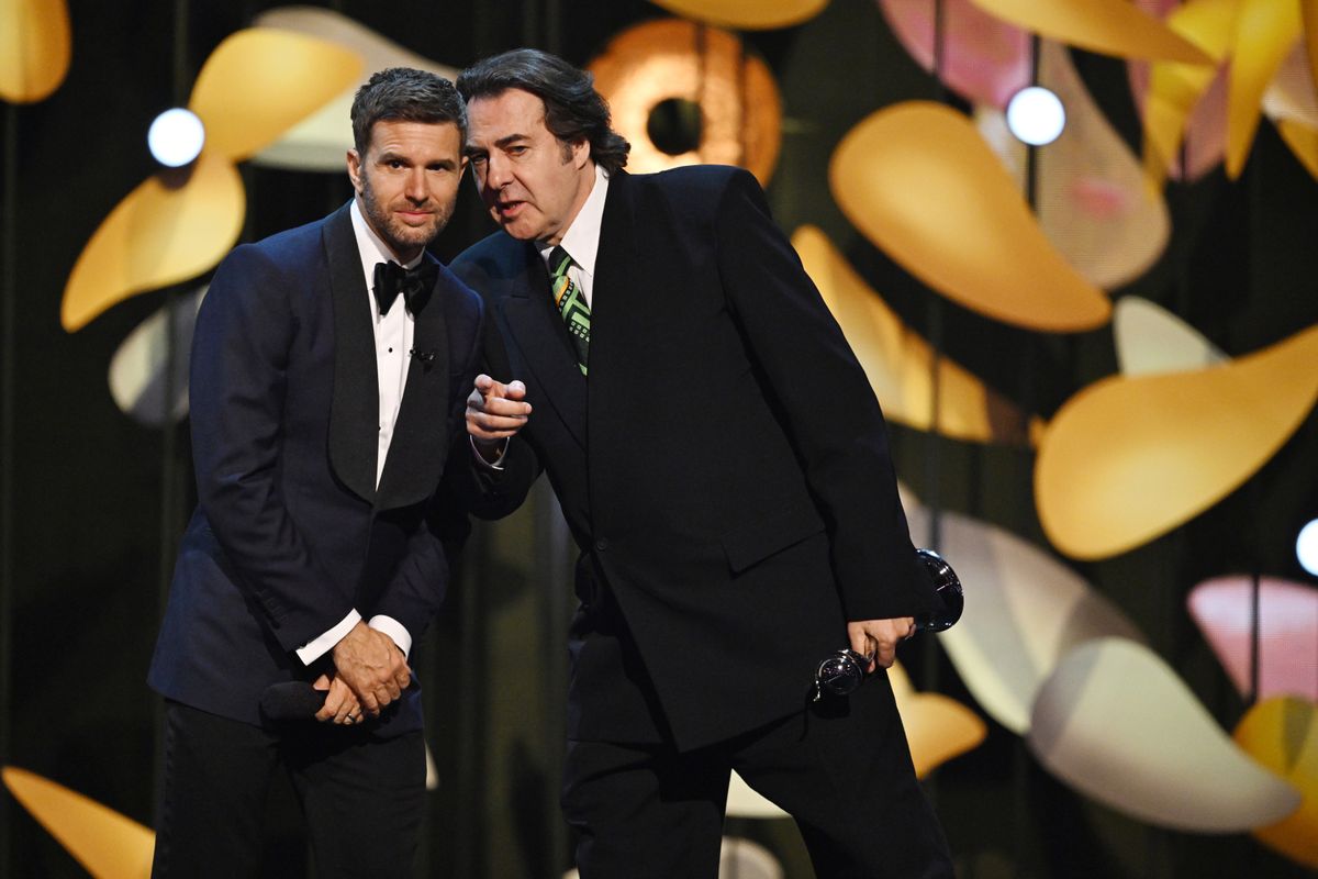 Joel Dommett and Jonathan Ross onstage during the NTA's 2025 at The O2 Arena on September 10, 2025 in London, England. 