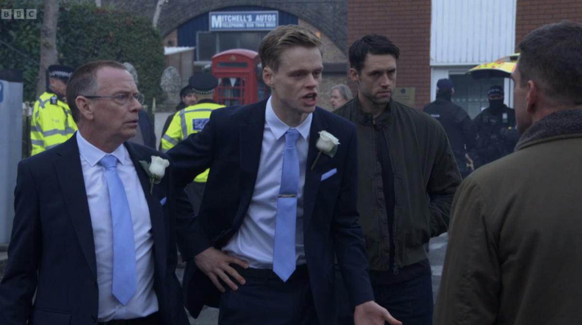An unknown man appeared onscreen with the Beales and the Brannings.