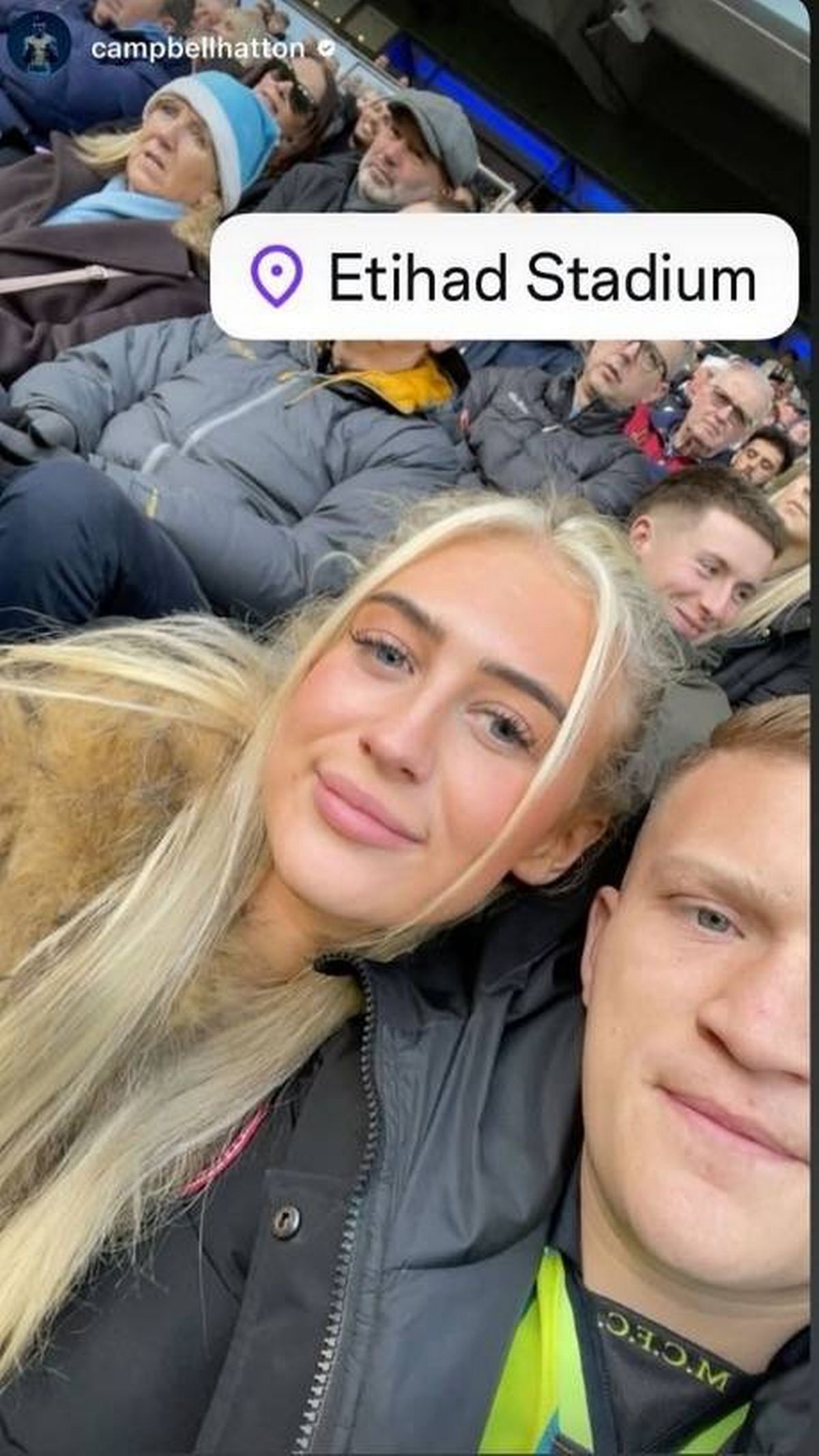 Brooke Heaton and Campbell Hatton watching Manchester City together