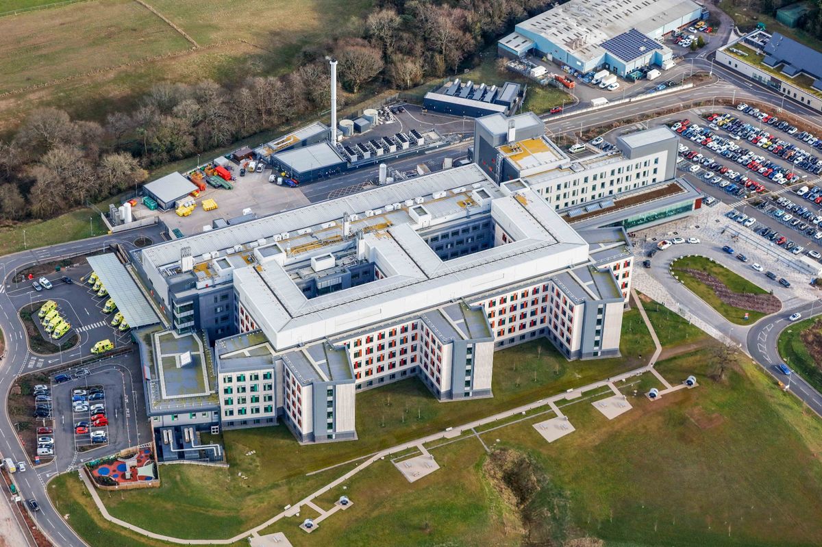 An overhead view of The Grange University Hospital in Cwmbran