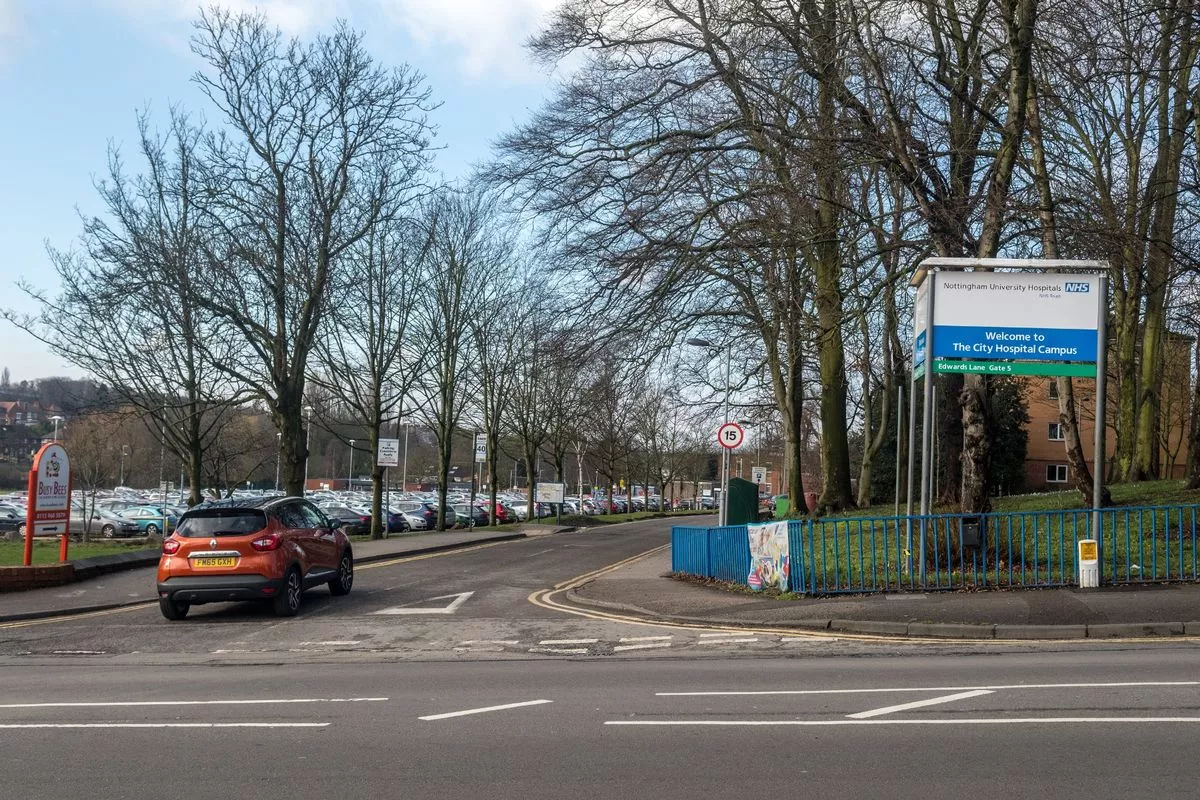 Nottingham City Hospital entrance pictured from the road