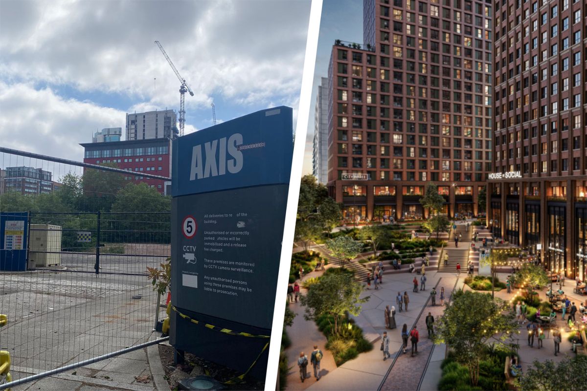 Site of the former Axis building in Holliday Street/CGI of the proposed Birmingham city centre development