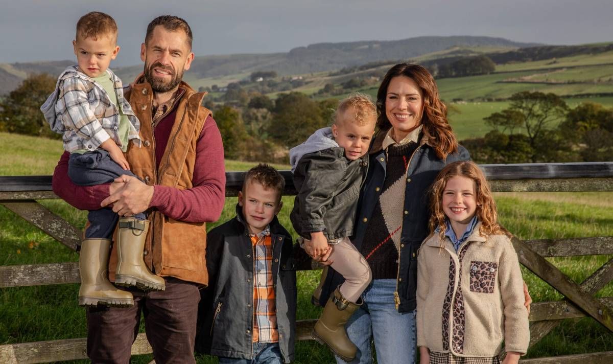 Fletchers' Family Farm star Kelvin Fletcher, his wife Liz and their four children. 