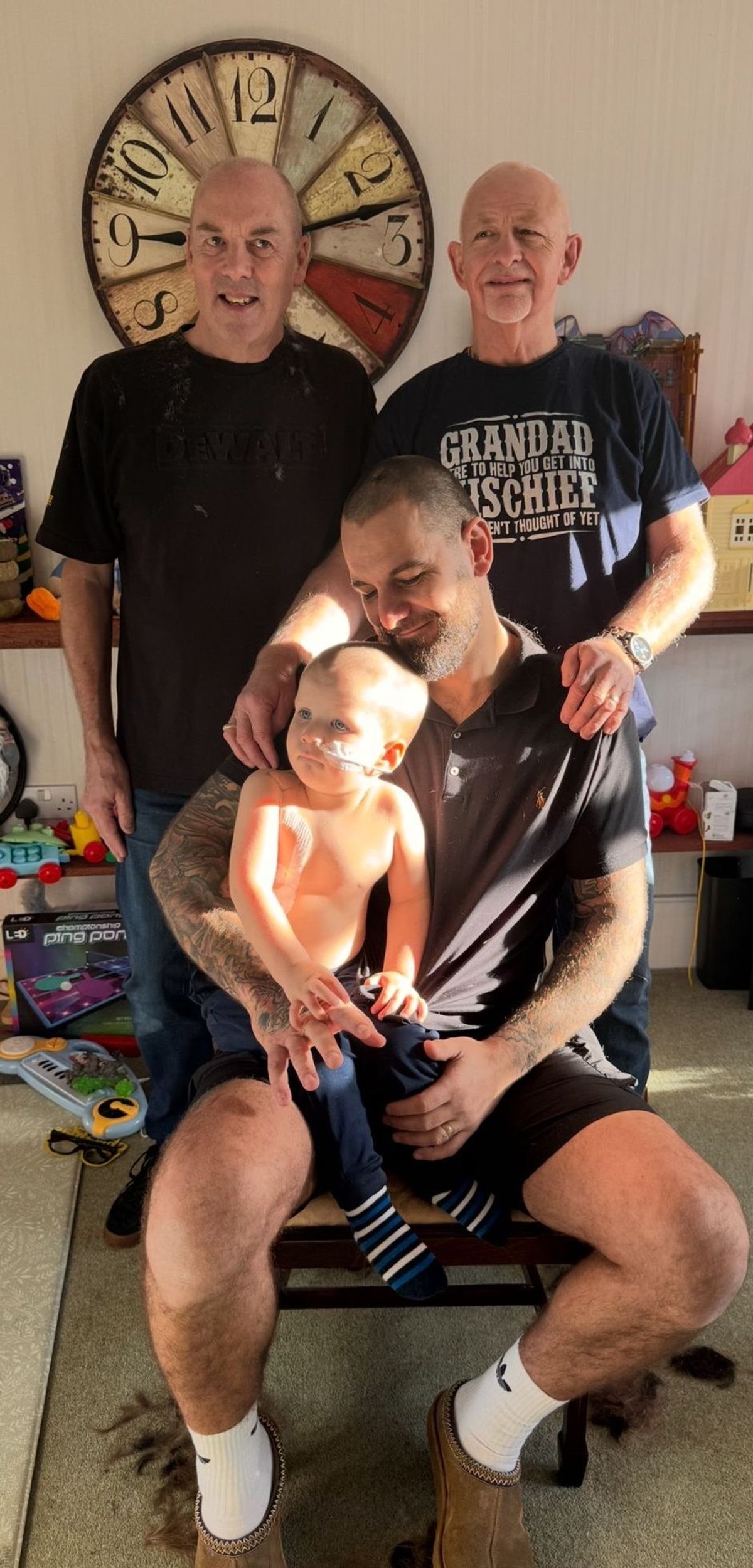 Family members "braved the shave" when Charlie Shilleto, two, lost his hair through cancer treatment