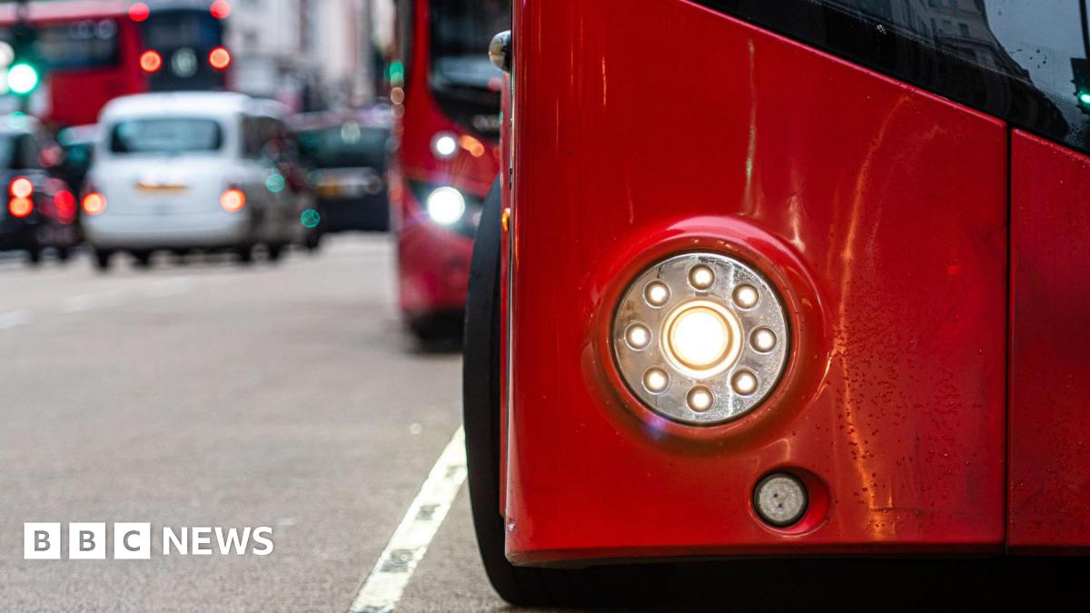 The front of a bus showing the front light