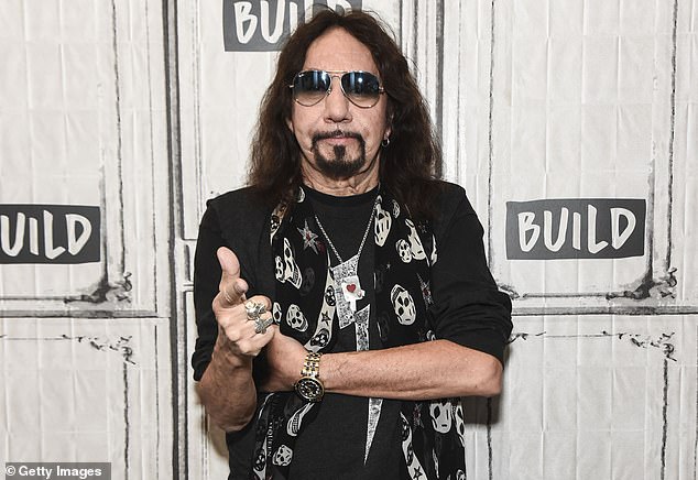 KISS legend Ace Frehley died at the age of 74 after suffering a devastating brain bleed that left him on life support; (pictured 2018 in NYC)