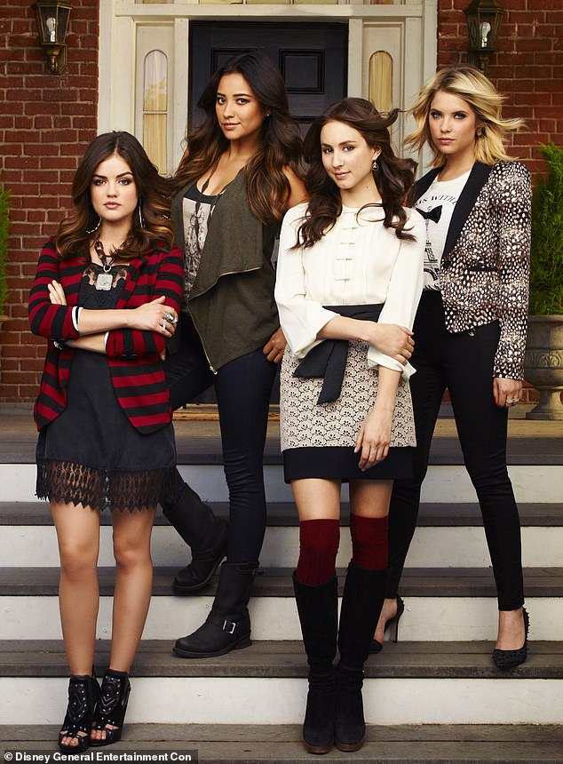 Bellisario pictured with her Pretty Little Liars costars Lucy Hale as Aria Montgomery, Shay Mitchell as Emily Fields and Ashley Benson as Hanna Marin