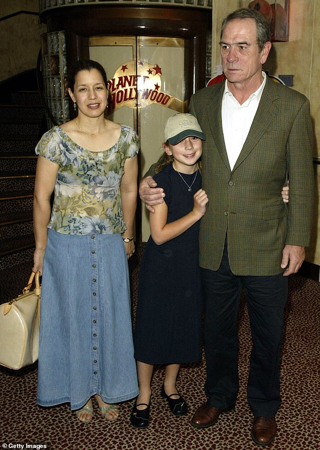 Jones shared Victoria as well as his son Austin, 42, with his second wife Kimberlea Cloughley, whom he was married to from 1981 to 1996; Jones, Cloughley and Victoria pictured in 2002