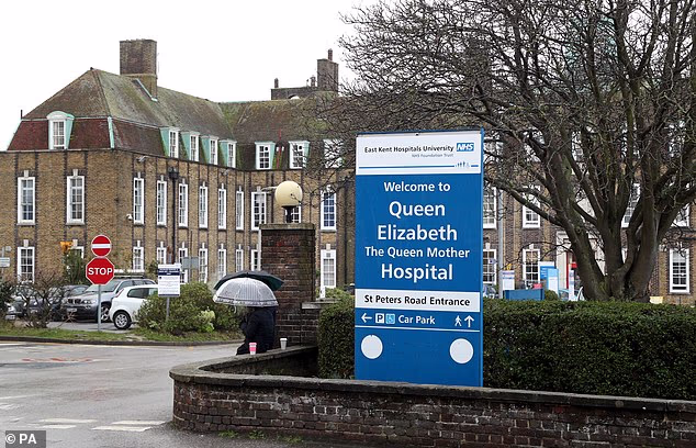 East Kent Hospitals University NHS Foundation Trust has also announced a 'critical incident' due to 'sustained pressures' at the Queen Elizabeth The Queen Mother Hospital in Margate (pictured)