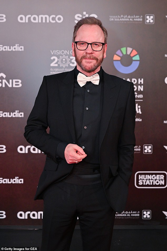 Sutherland was arrested on suspicion of felony criminal threats and booked at 4:23 a.m. in Hollywood. He was released later Monday morning on a $50k bond; pictured in January 2025 in Riyadh, Saudi Arabia