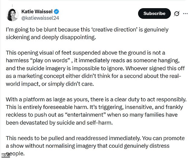 Former The X Factor contestant Katie Waissel was among those to publicly condemn the video