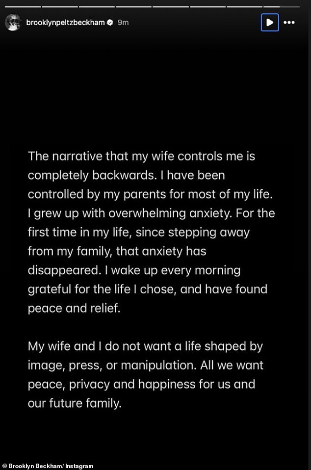 'The narrative that my wife controls me is completely backwards. I have been controlled by my parents for most of my life', he went on