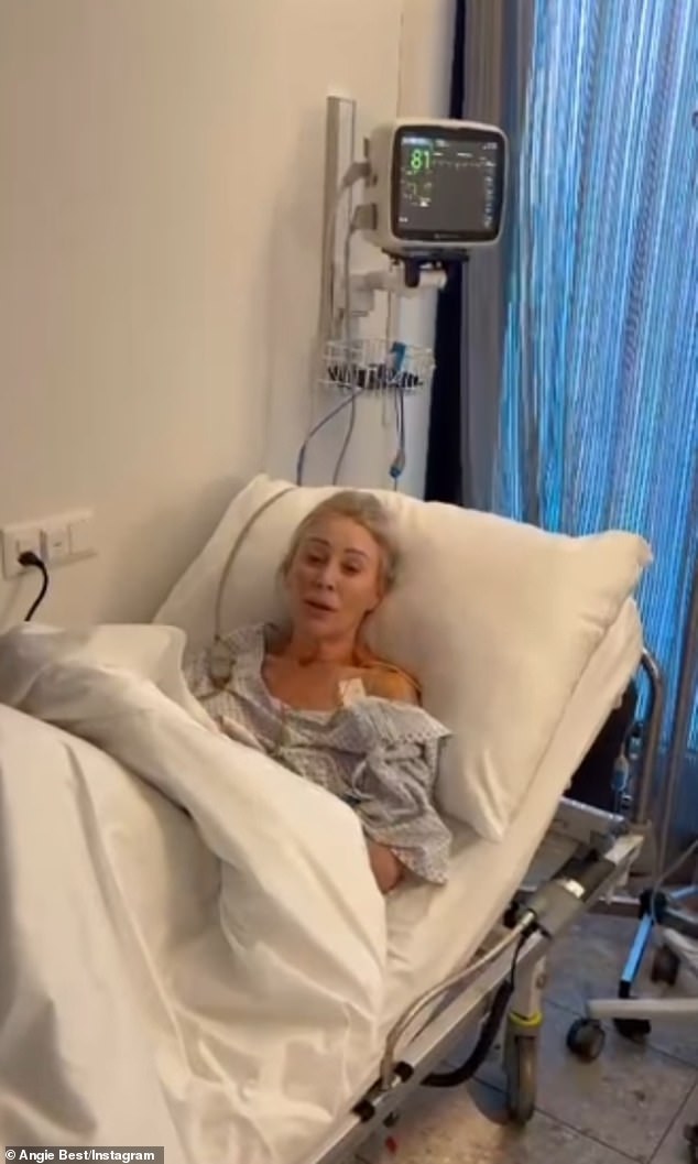 Angie Best has shared a health update on her chemotherapy treatment on Wednesday as she lay in a hospital bed