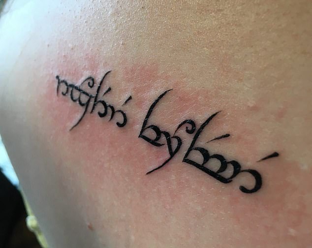 Victoria suffered an allergic reaction to a large phoenix tattoo on her hip and this tattoo on her back, which is in Elvish, a language invented by Lord of the Rings author JRR Tolkien