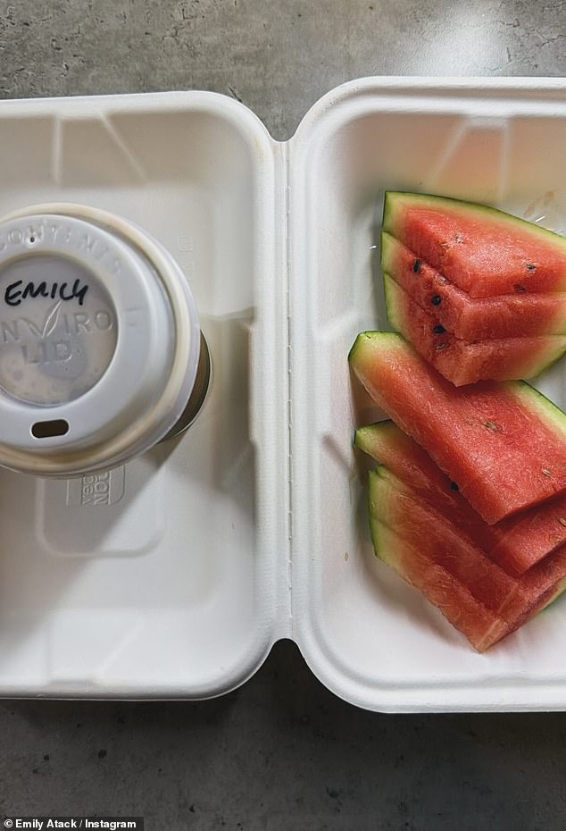 She also shared a picture of coffee with her name written on it and a box full of watermelon