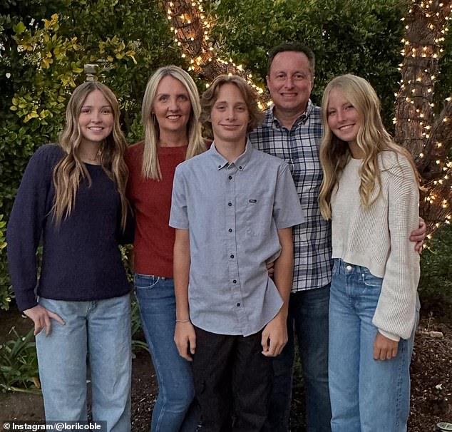 Lori is pictured with her husband Chris and the triplets she gave birth to a year after the deaths of her other three children. Tragically, she has now died of brain cancer aged just 48