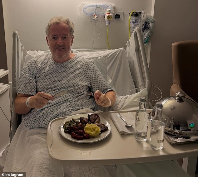 Piers enjoys his freshly cooked meal from The Devonshire from his hospital bed